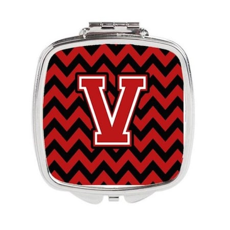Carolines Treasures Carolines Treasures CJ1047-VSCM Letter V Chevron Black & Red Compact Mirror CJ1047-VSCM